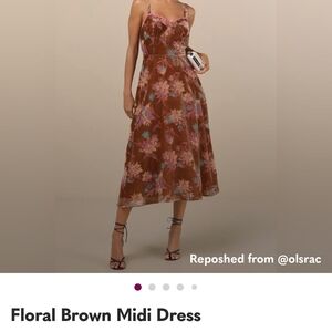 Lulu's Floral Print Brown Midi Dress